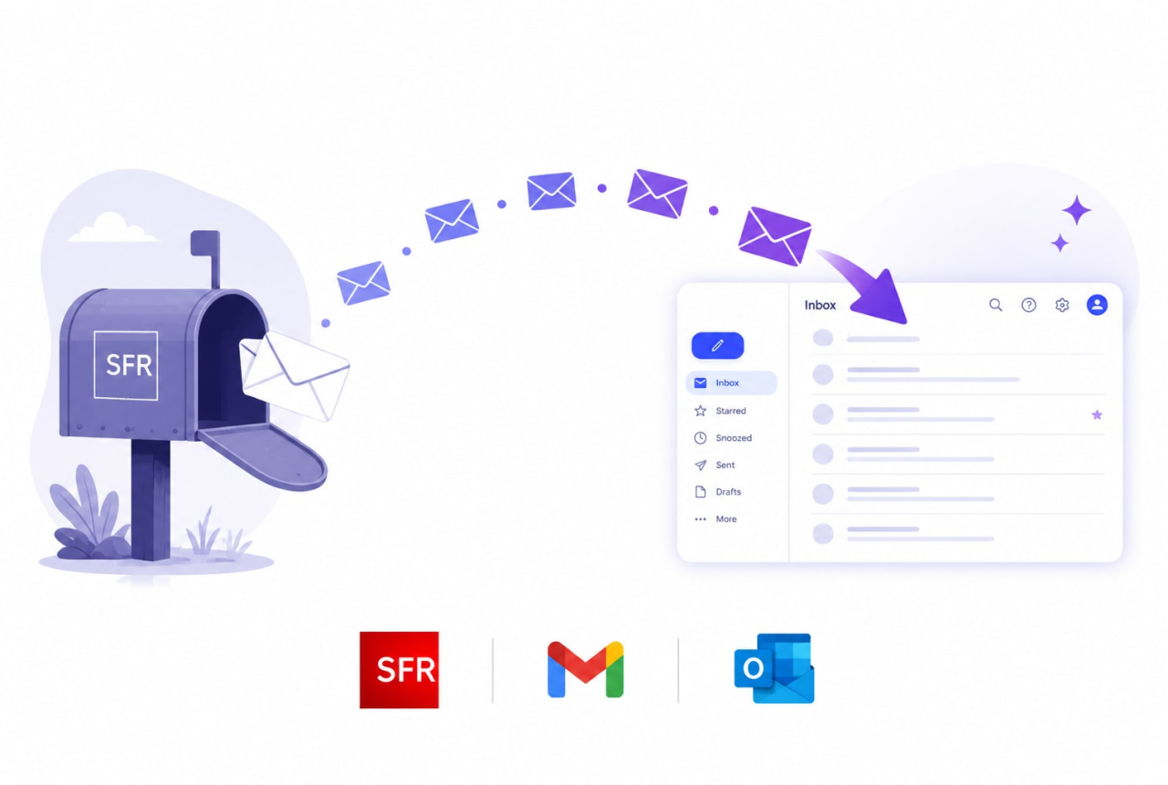 Transfert des emails d'une boîte SFR vers une nouvelle messagerie Gmail ou Outlook