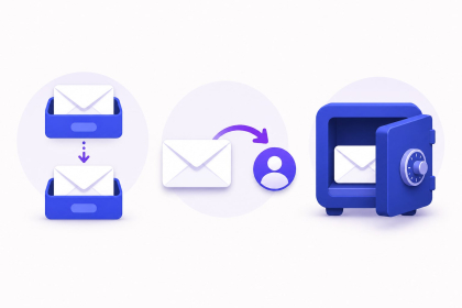 Différence entre migration, transfert et sauvegarde d'emails illustrée par trois schémas