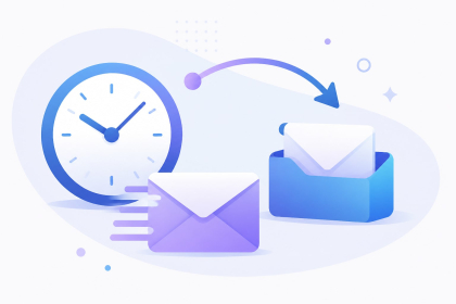 Horloge et enveloppe illustrant la durée d'une migration de mails